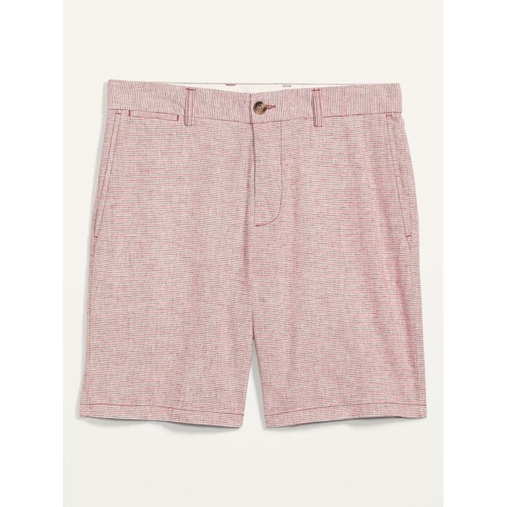 (A4) Old Navy Ultimate Slim Built-In Flex Red White Striped Linen Shorts Mens 40